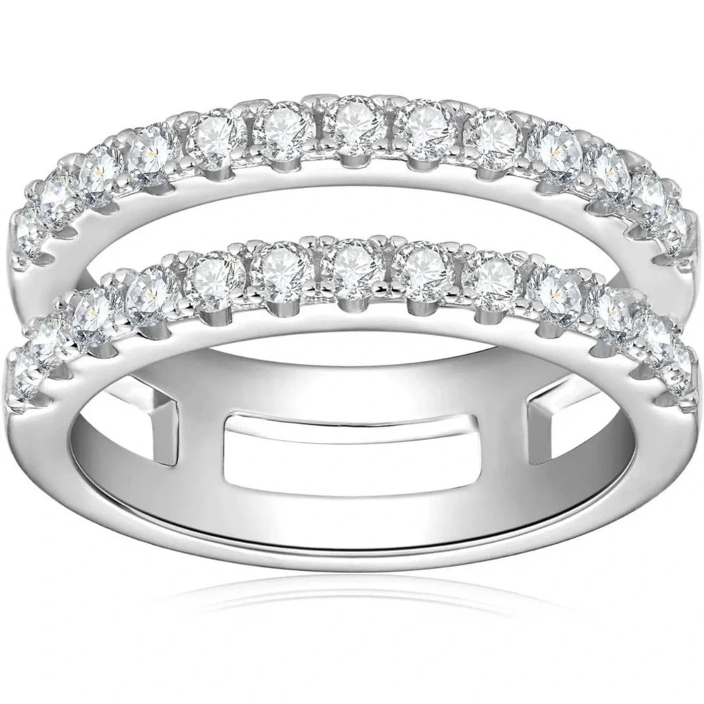 Moissanite Diamond Ring Enhancer Double Row Wedding Band Brilliant GRA Size 10